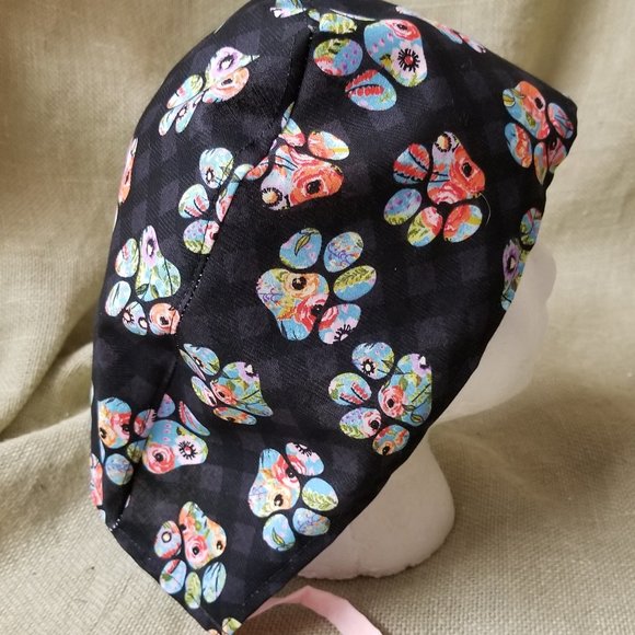 Paws with Floral Background Surgical Scrub Cap - Picture 3 of 5